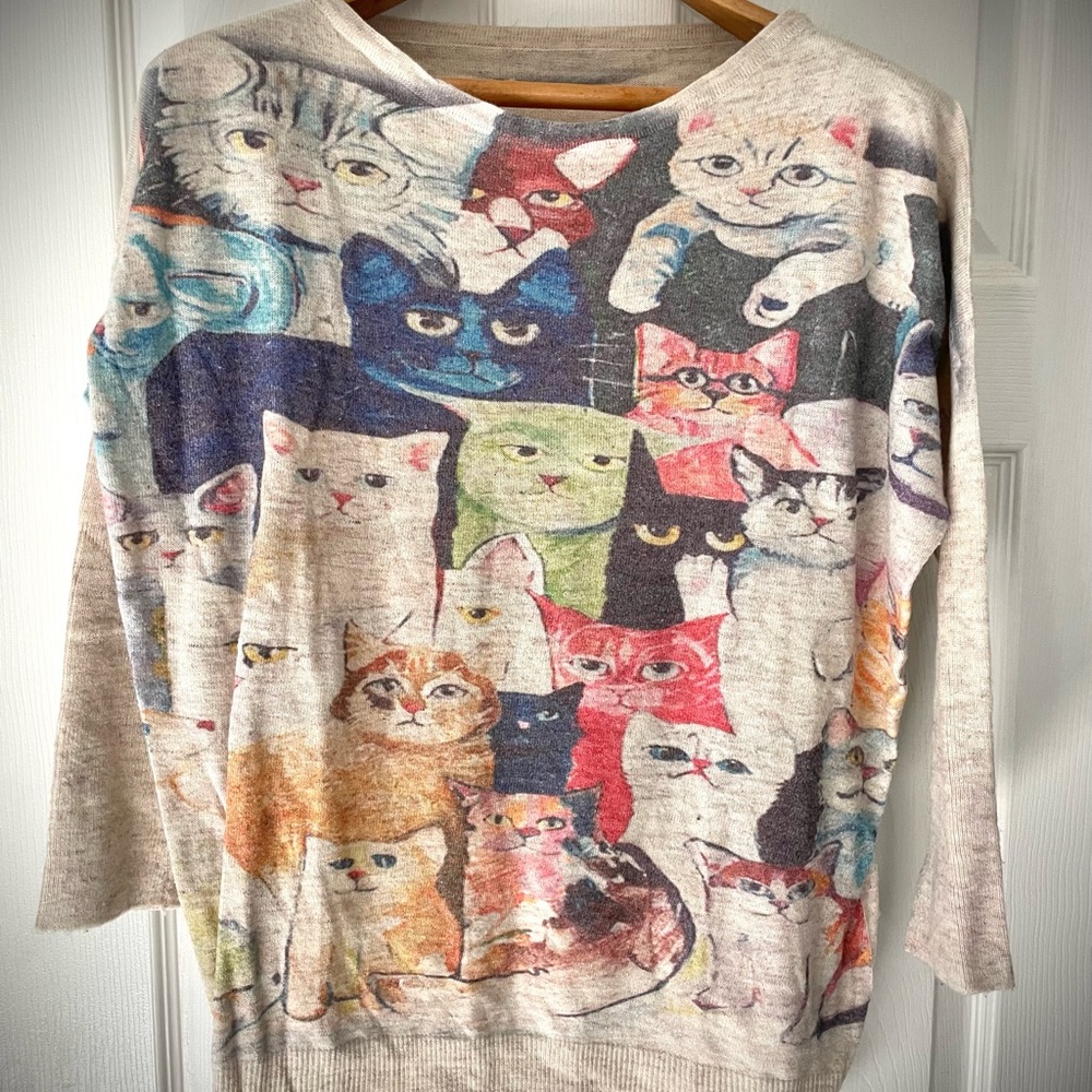Colorful Cat Print Sweater